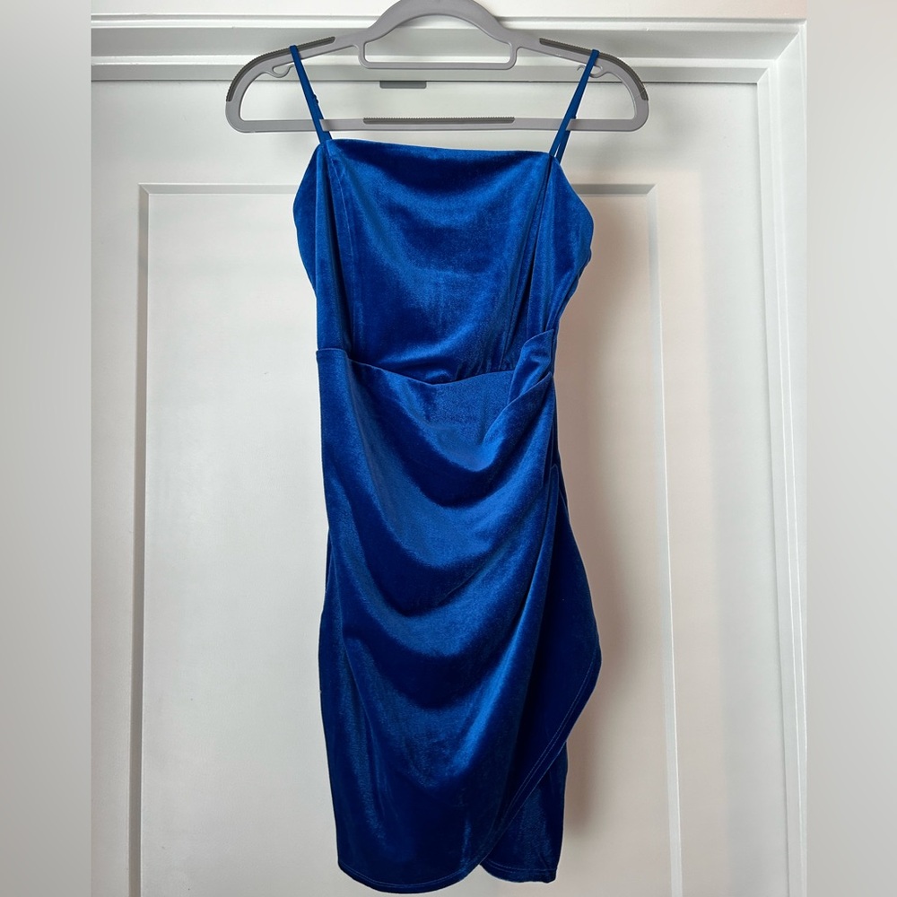 Royal blue velvet homecoming dress
